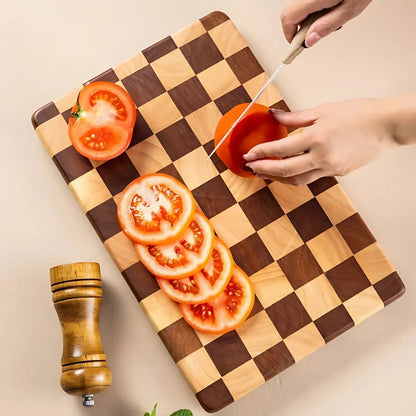 Checkered Acacia Cutting Board - Kitchen Prep and Serving Board lifestyle product photo for kitchen
