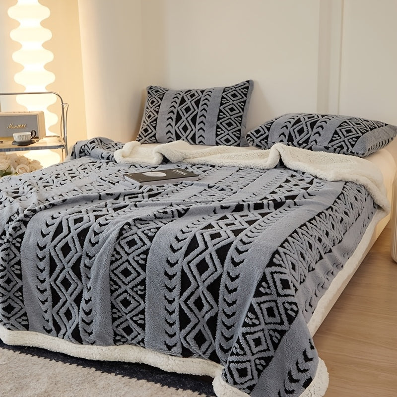 Geometric Sherpa Throw Blanket – Dual-Sided Sofa and Bed Layer product detail photo for bedroom