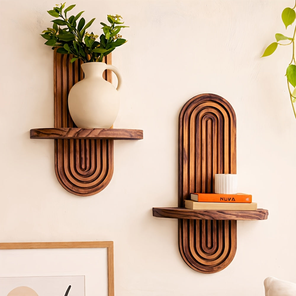Wood Wall Shelves – Set of 2 Hanging Display Shelves room setting lifestyle photo for living room