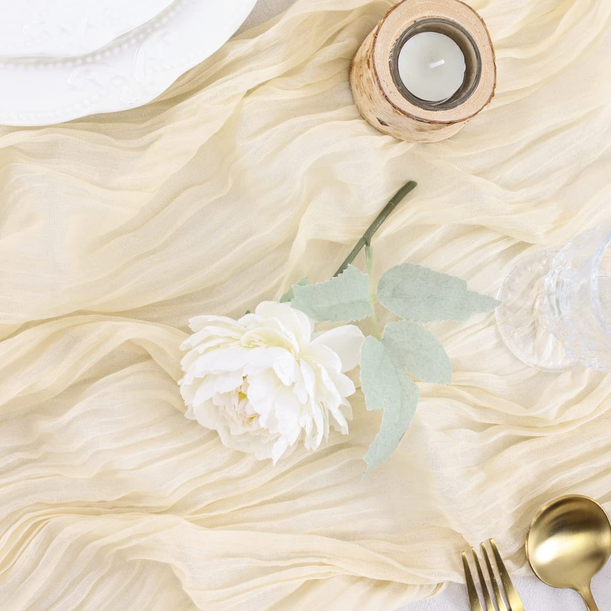 Table Runner BohemeFold Soft Chambray Voile With Twisted Boho Fringe