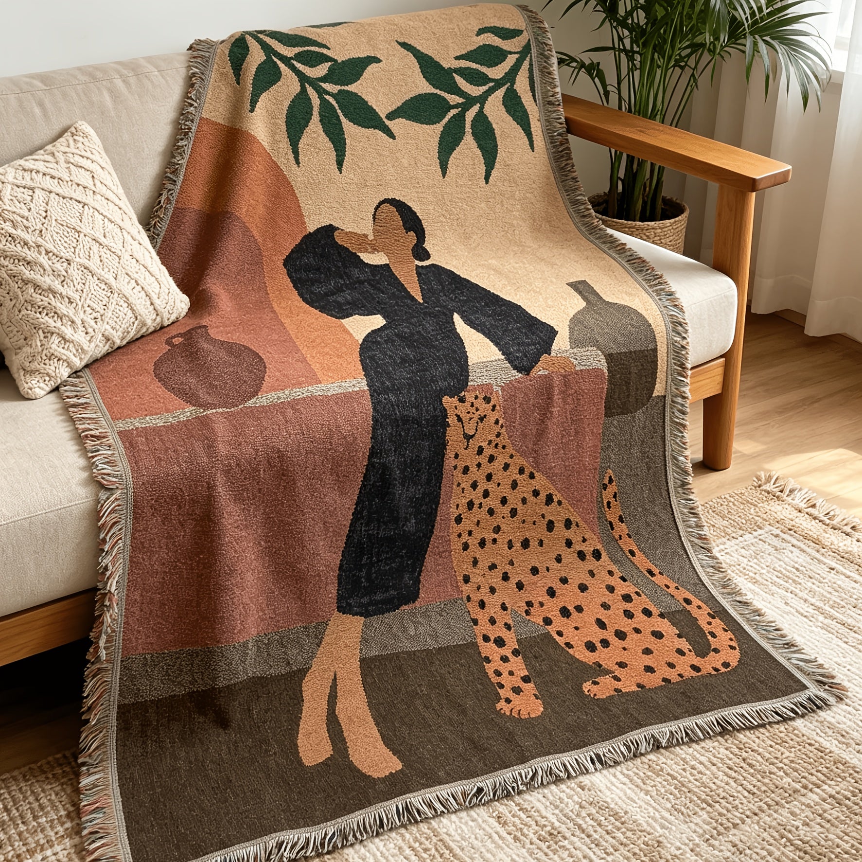Leopard Art Throw Blanket "Romy" product detail photo in bedroom