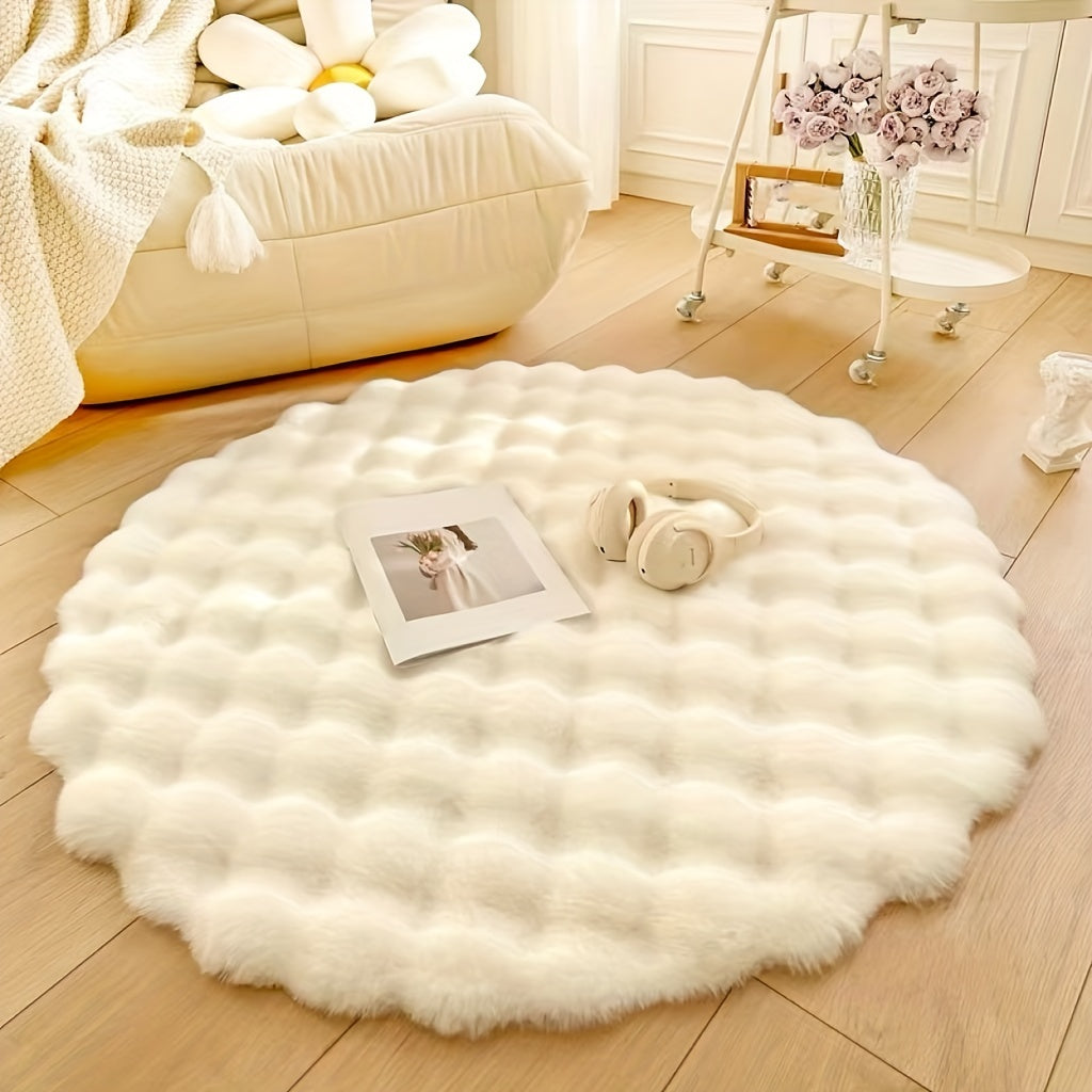 Cream Plush Area Rug "Roselle" room setting lifestyle photo in bedroom
