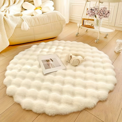 Cream Plush Area Rug "Roselle" room setting lifestyle photo in bedroom