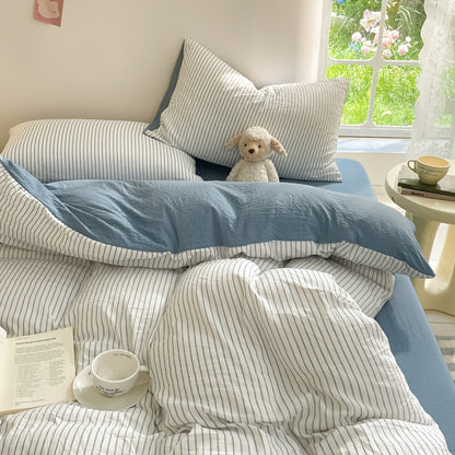 Striped Duvet Cover Set - Washed Bedroom Bedding Set product detail photo for bedroom