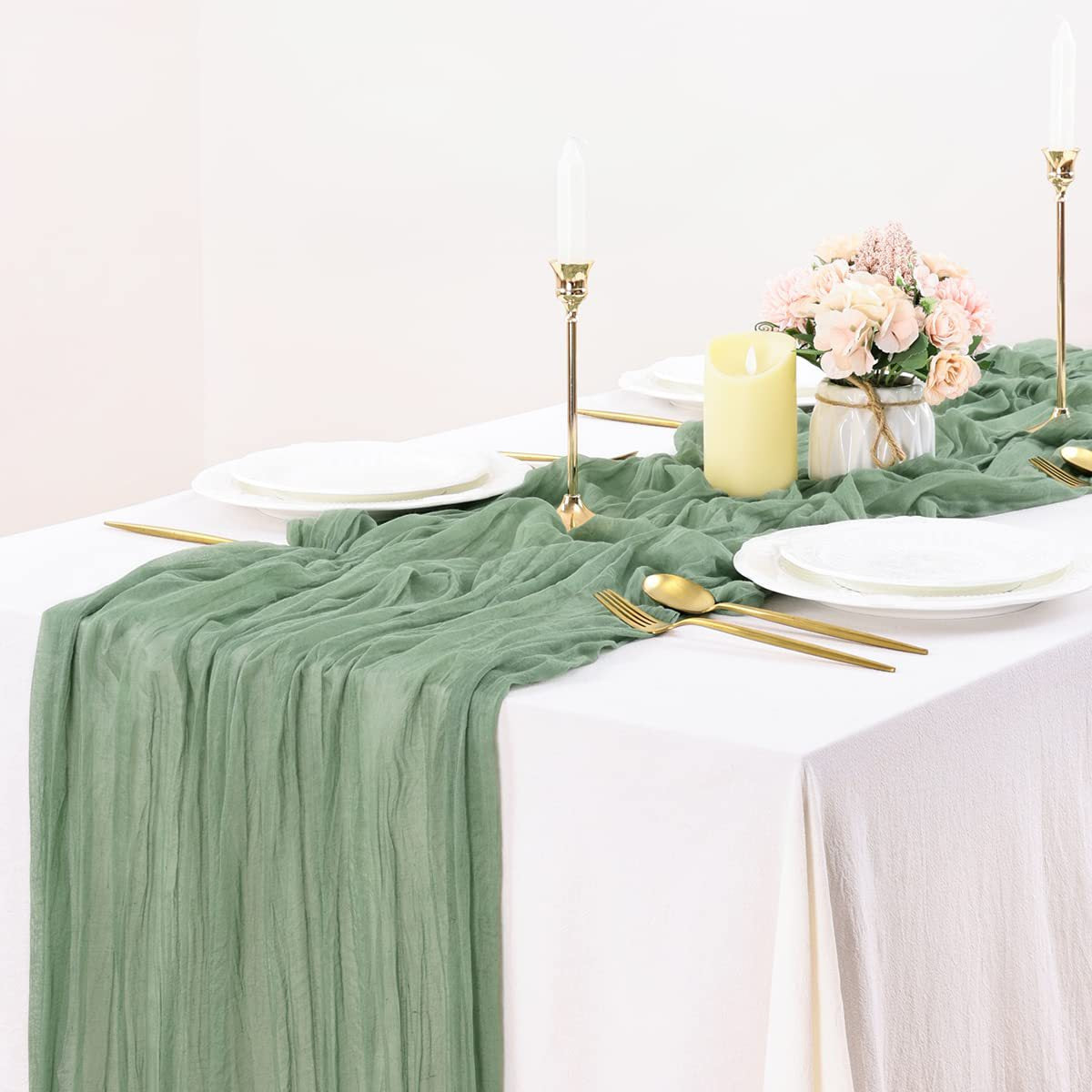 Table Runner BohemeFold Soft Chambray Voile With Twisted Boho Fringe
