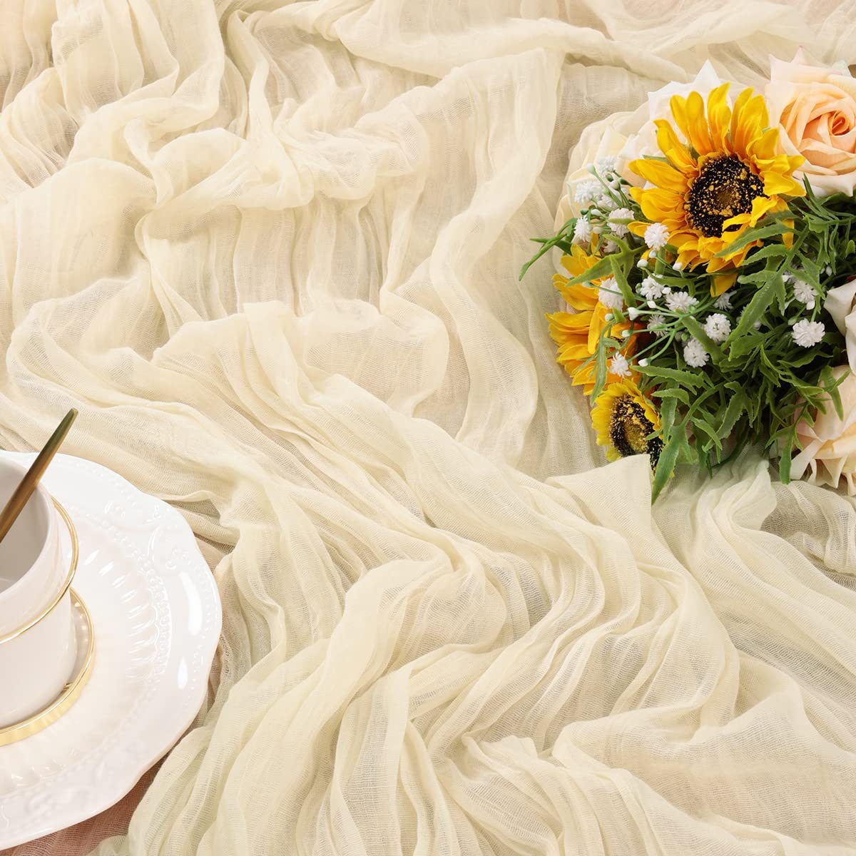 Table Runner BohemeFold Soft Chambray Voile With Twisted Boho Fringe