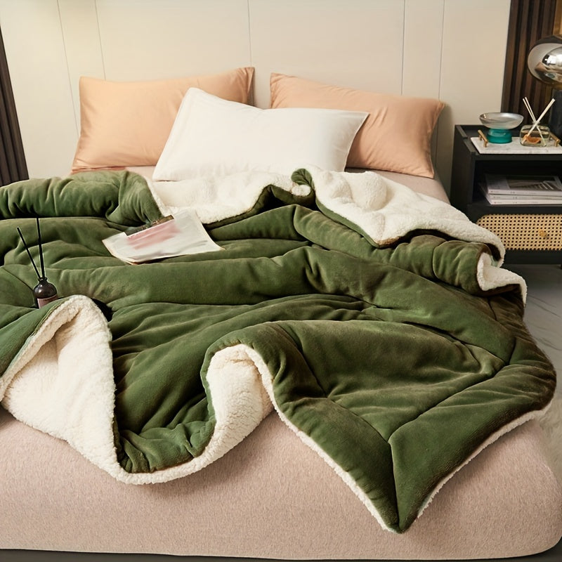 Army Green Quilted Blanket – Double Layer Sofa and Bed Throw product detail photo for bedroom