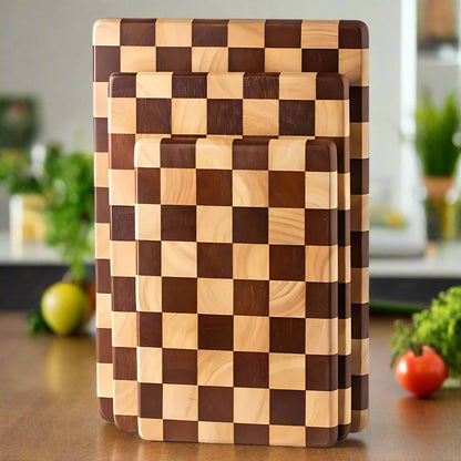 Checkered Acacia Cutting Board - Kitchen Prep and Serving Board room setting lifestyle photo for kitchen