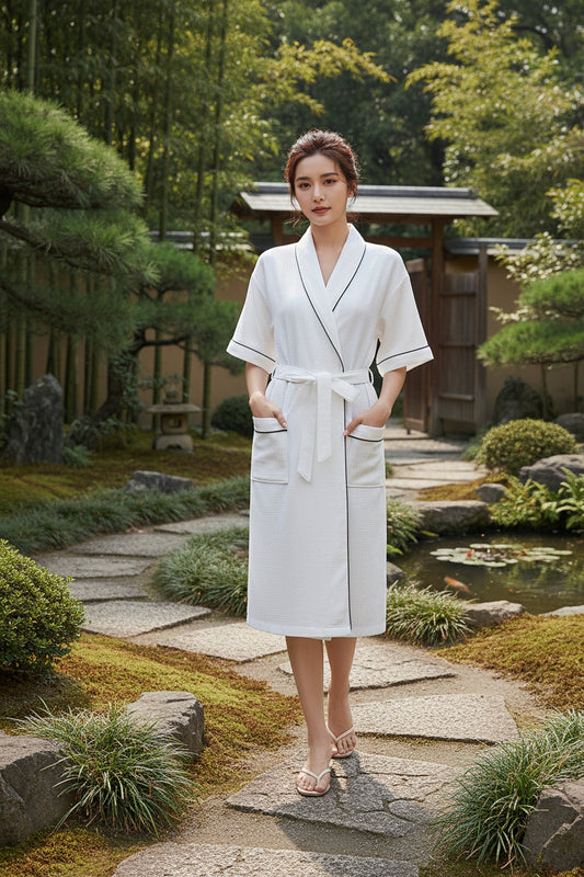 Cotton Kimono-Style Bathrobe – Summer Lounge Layer