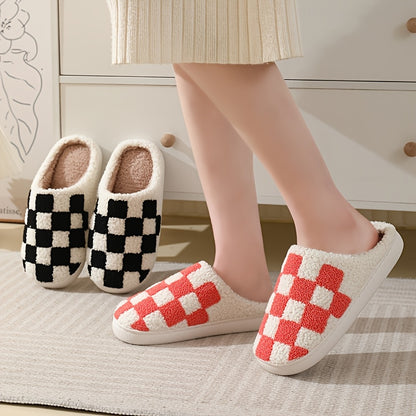 Checkered House Slippers – Indoor Slip-On Slides product detail photo for bedroom