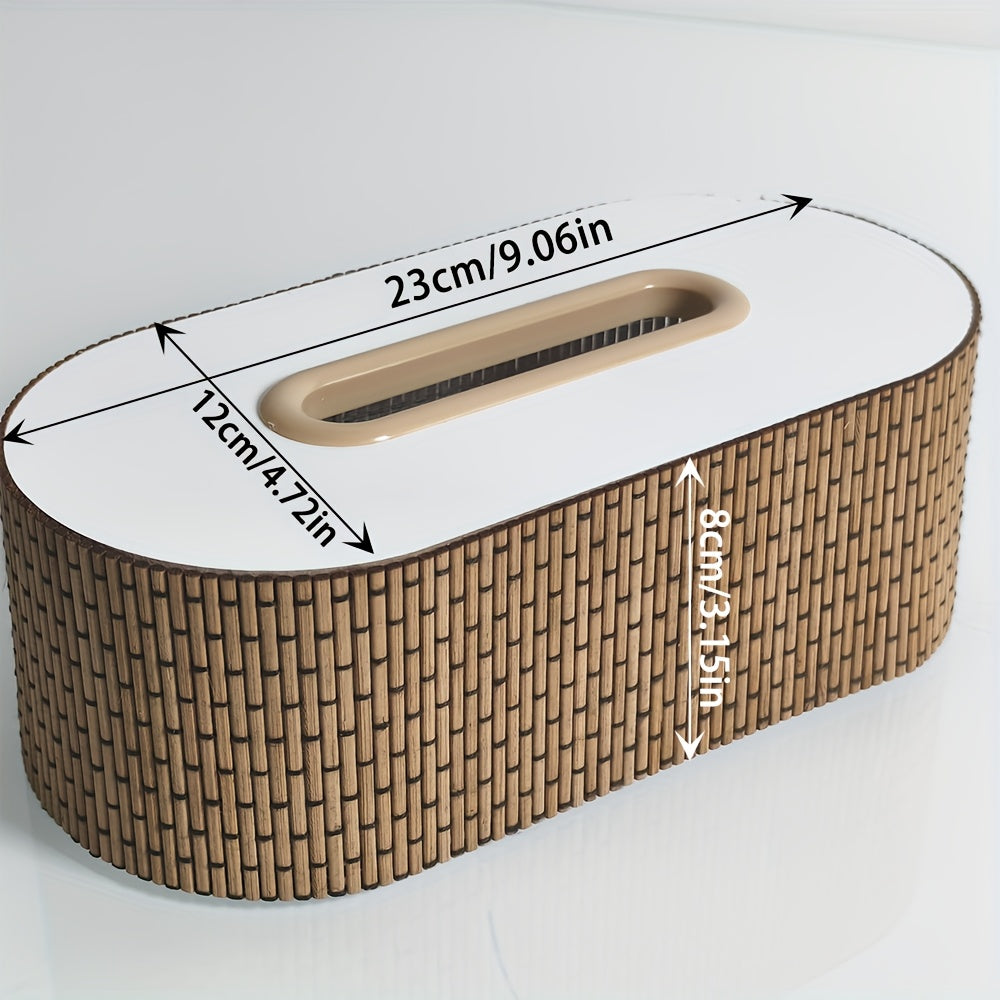 Bamboo Tissue Box Holder – Round Woven Tabletop Cover