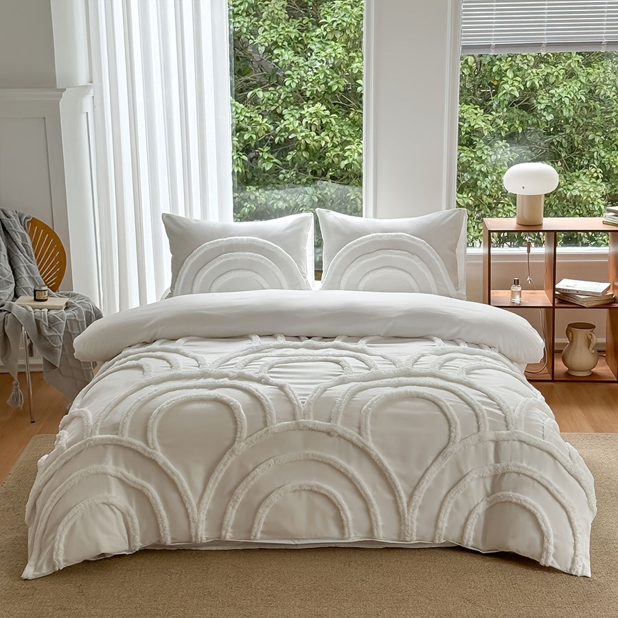 3-Piece Tufted Duvet Cover Set - Washed Bedroom Bedding Set specification and dimensions reference for bedroom