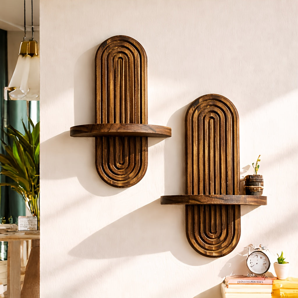 Wood Wall Shelves – Set of 2 Hanging Display Shelves product detail photo for living room