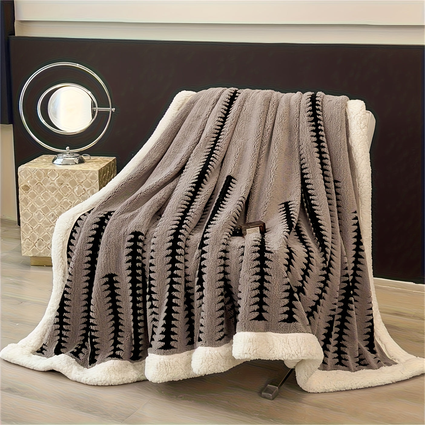 Geometric Throw Blanket – Striped Bedspread and Sofa Layer room setting lifestyle photo for bedroom