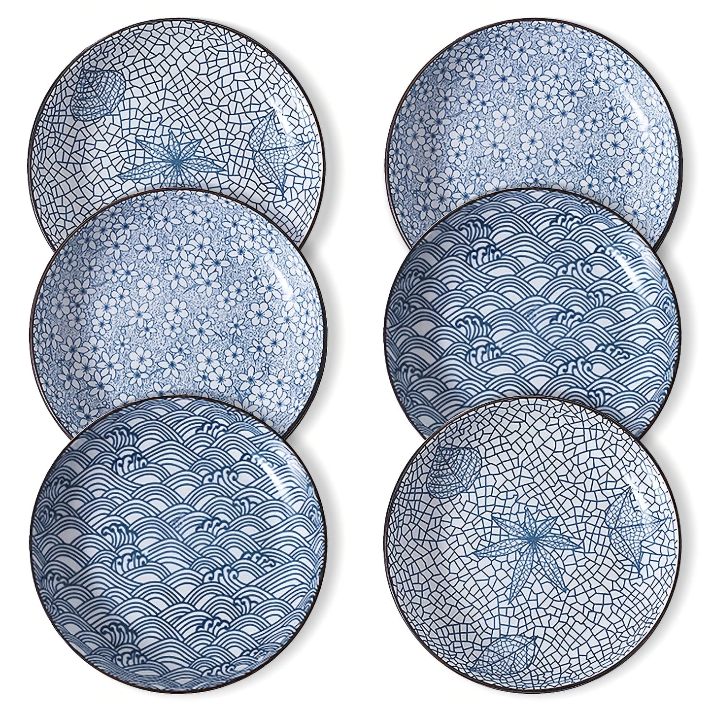 6-Piece Floral Ceramic Plate Set specification and dimensions reference in kitchen