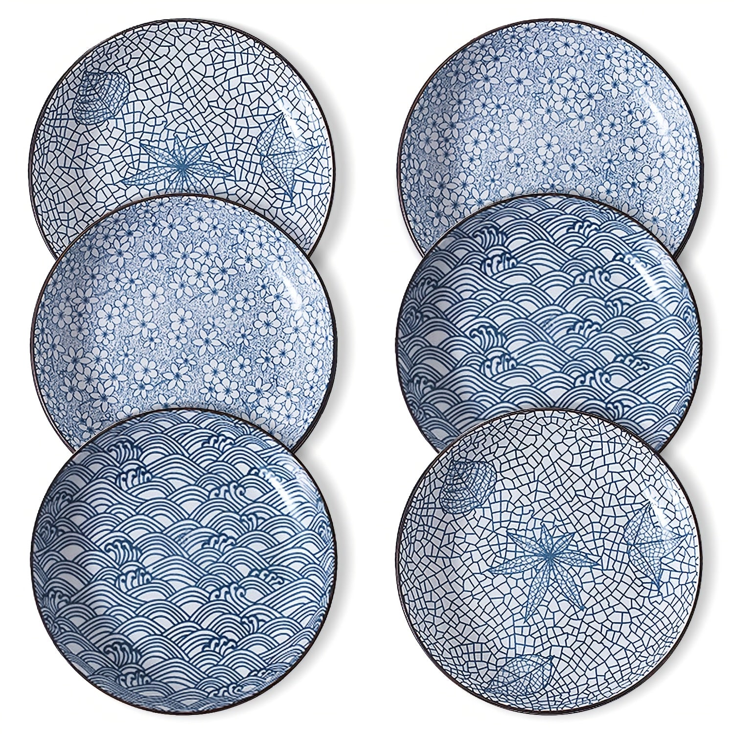 6-Piece Floral Ceramic Plate Set specification and dimensions reference in kitchen