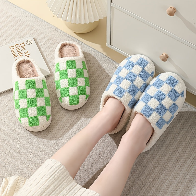 Checkered House Slippers – Indoor Slip-On Slides product detail photo for bedroom