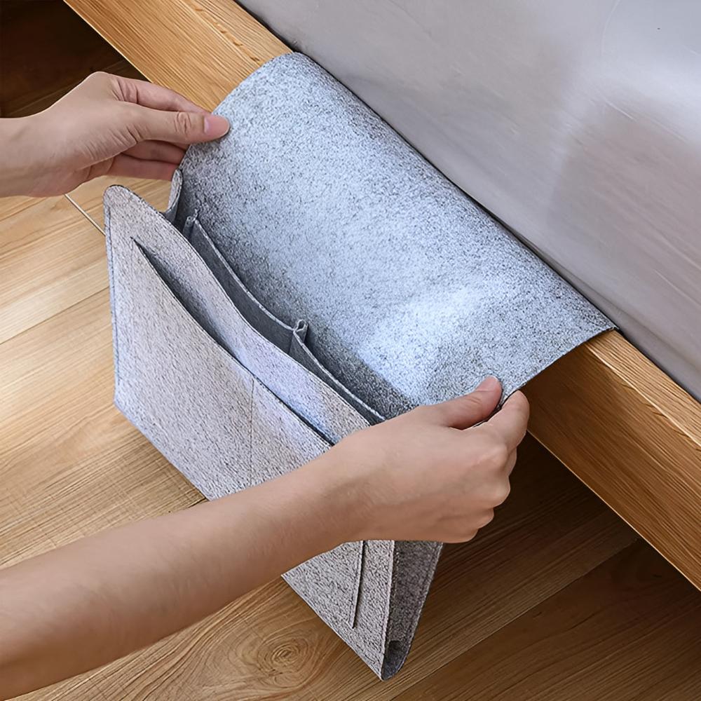 Bedside Storage Organizer – Minimal Hanging Caddy for Bed Frame product detail photo for bedroom