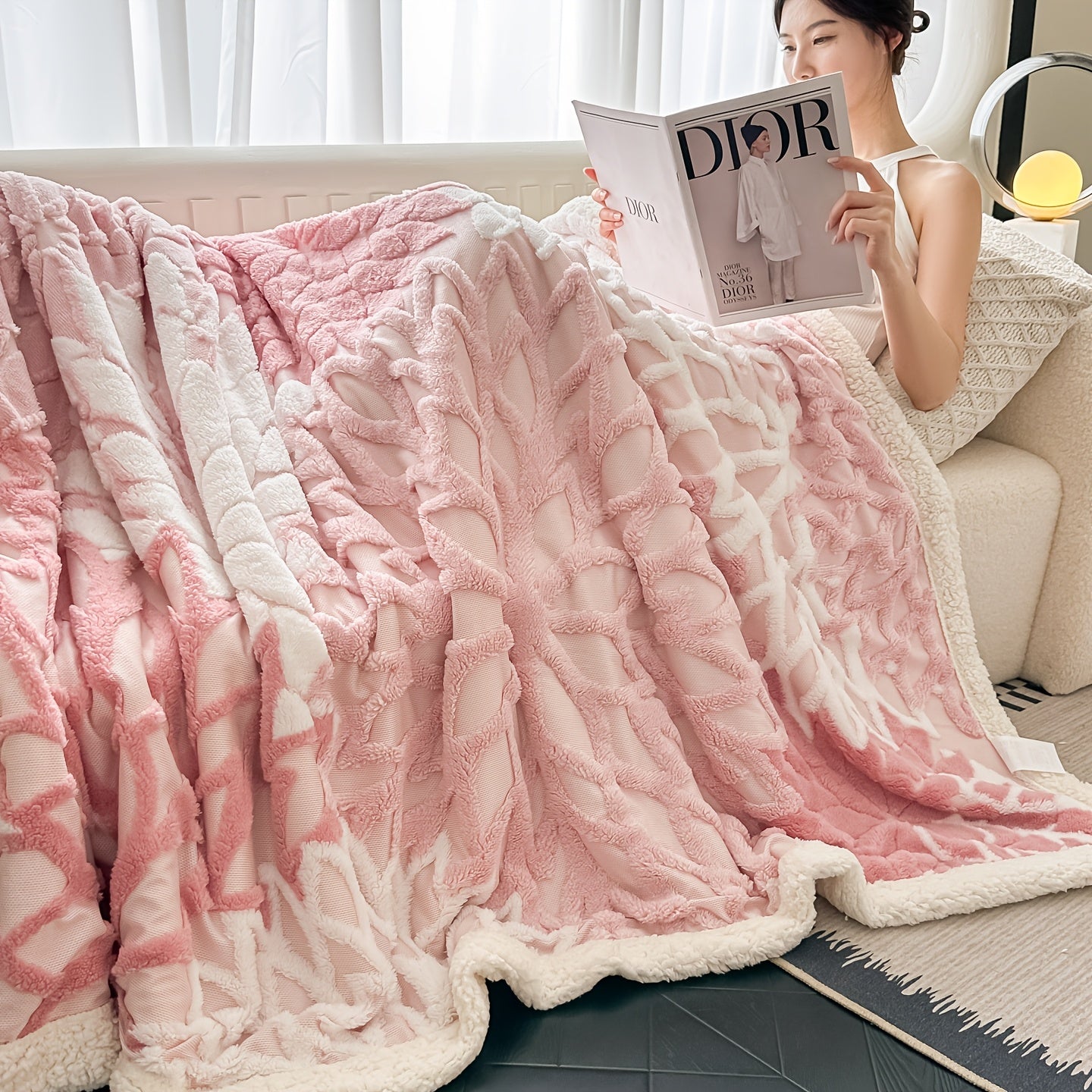 Plush Fleece Throw Blanket "Nerea" product detail photo in bedroom