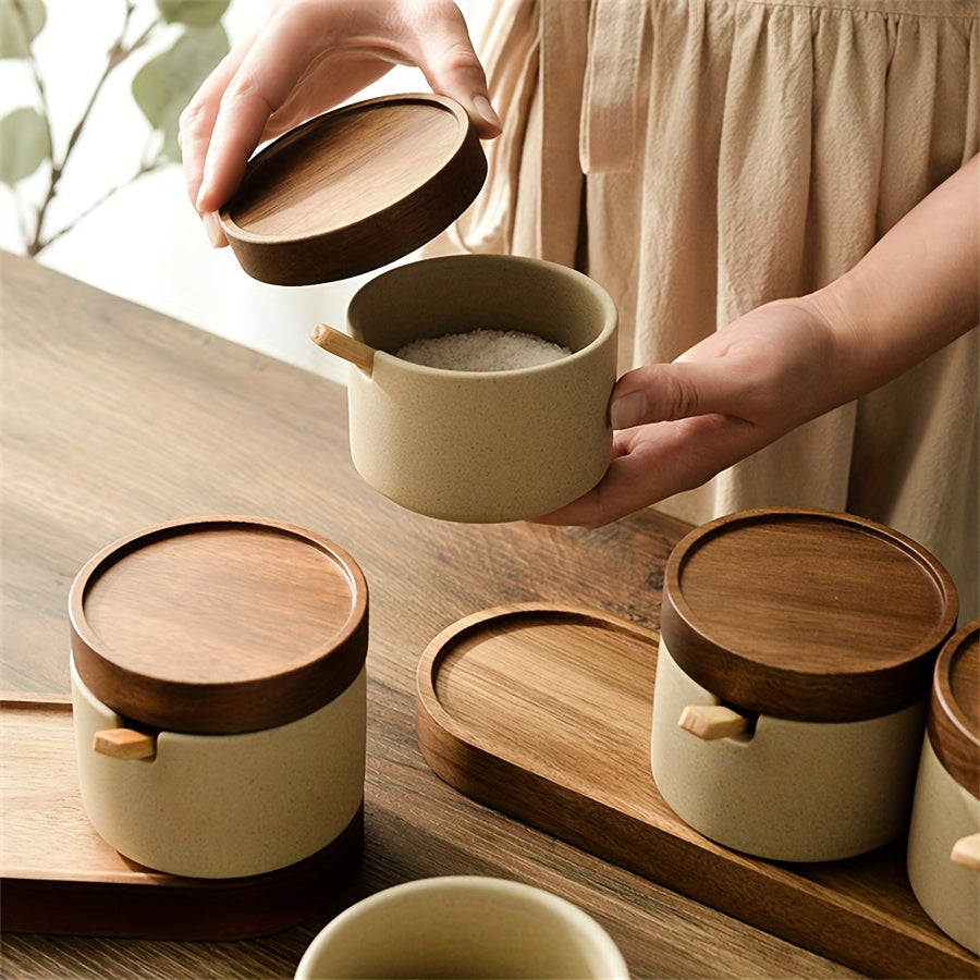 Ceramic Spice Jar with Spoon – Kitchen Seasoning Pot product detail photo for kitchen