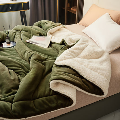 Army Green Quilted Blanket – Double Layer Sofa and Bed Throw lifestyle product photo for bedroom
