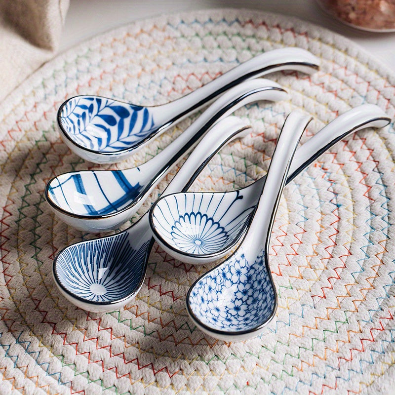 Hand-Painted Ceramic Spoon Set – Japanese Style Serving Spoons specification and dimensions reference for kitchen