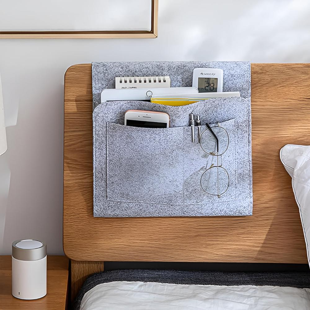Bedside Storage Organizer – Minimal Hanging Caddy for Bed Frame product detail photo for bedroom
