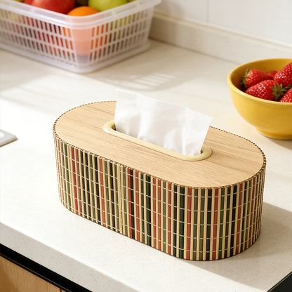 Bamboo Tissue Box Holder – Round Woven Tabletop Cover