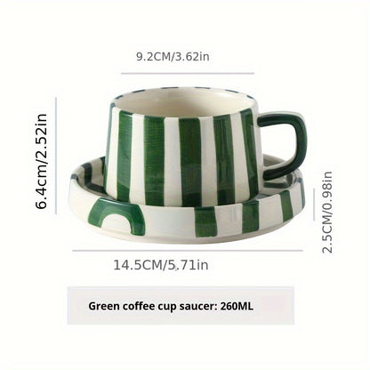 Striped Coffee Cup and Plate Set – Ceramic Mug with Dessert Plate product detail photo for kitchen