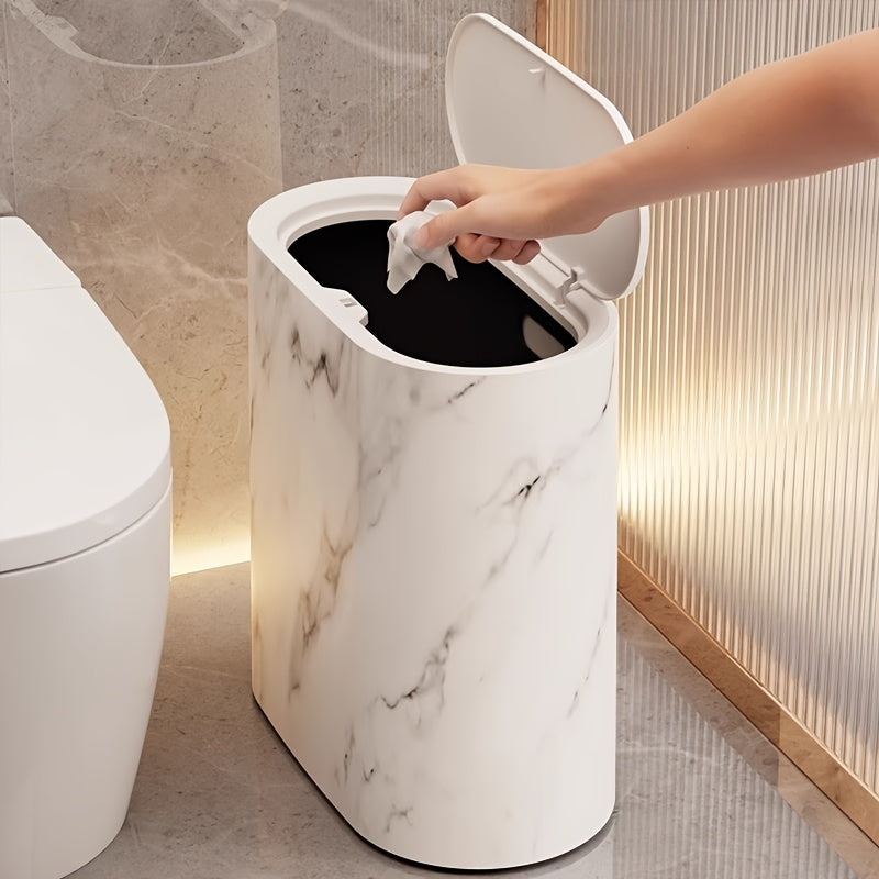 Round Lidded Trash Can - Bathroom and Desk Bin room setting lifestyle photo for bathroom
