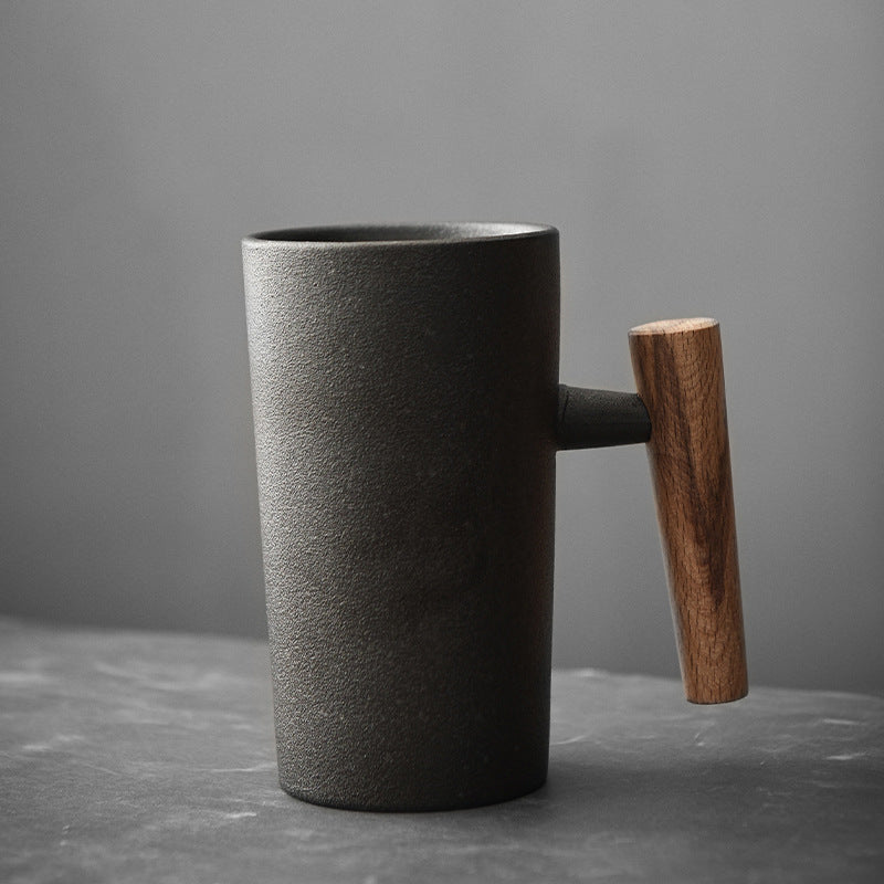Ceramic Mug Shizuku Japanese Inspired Stoneware With Wooden Handle