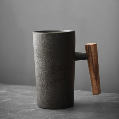 Ceramic Mug Shizuku Japanese Inspired Stoneware With Wooden Handle
