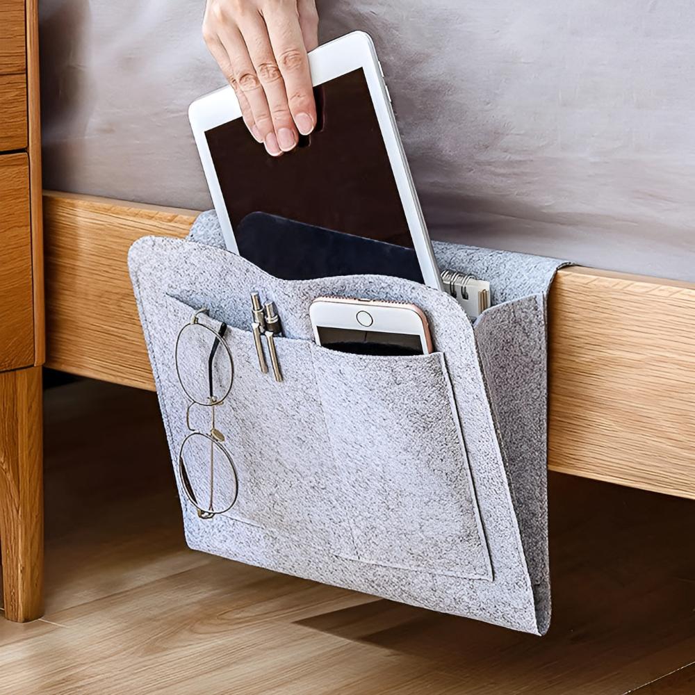 Bedside Storage Organizer – Minimal Hanging Caddy for Bed Frame product detail photo for bedroom