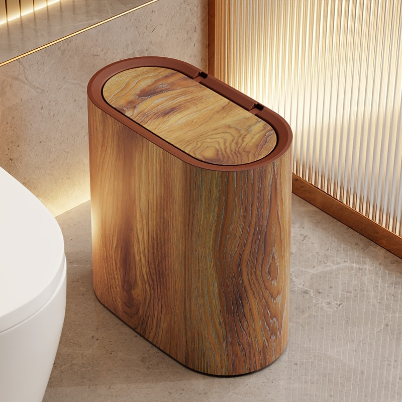 Round Lidded Trash Can - Bathroom and Desk Bin lifestyle product photo for bathroom