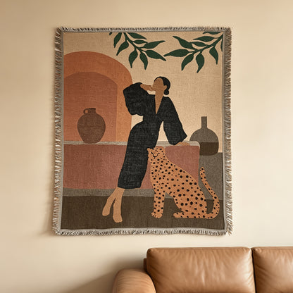 Leopard Art Throw Blanket "Romy" room setting lifestyle photo in bedroom