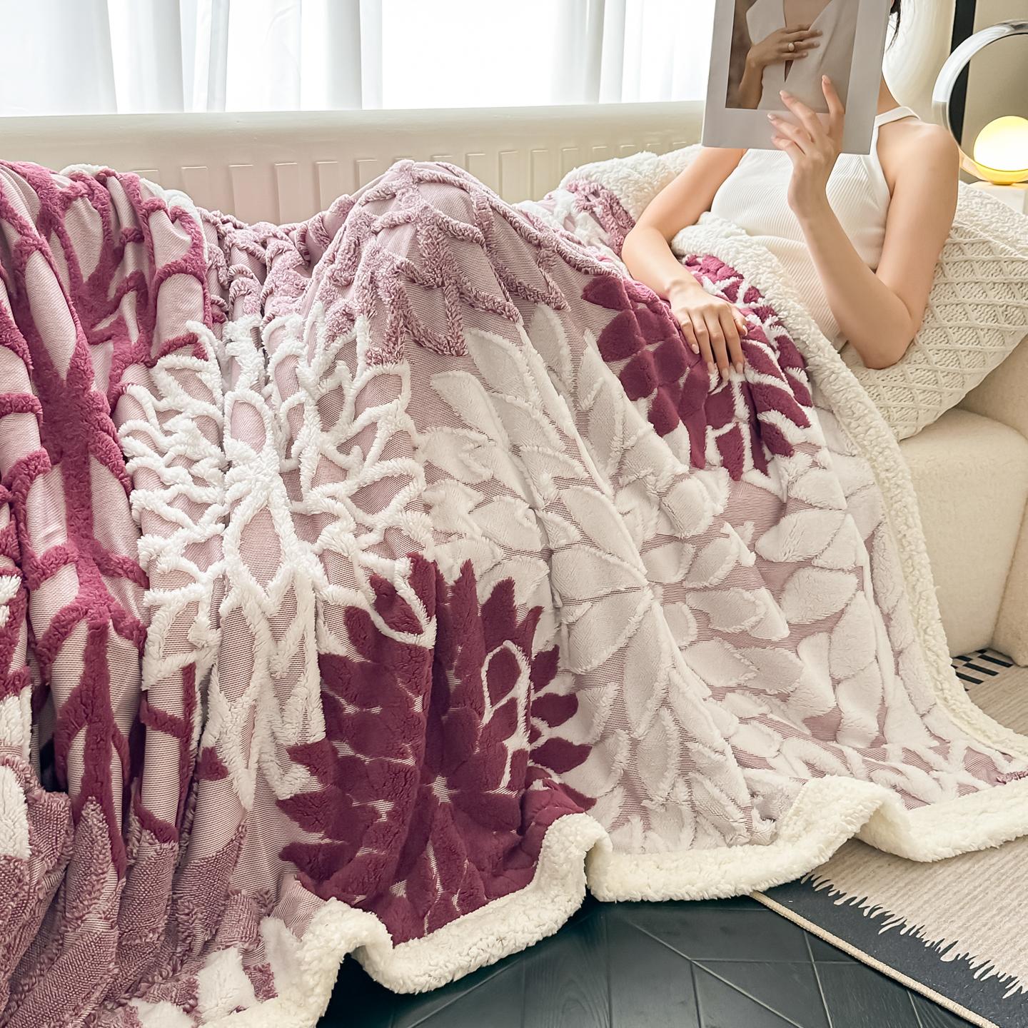 Plush Fleece Throw Blanket "Nerea" product detail photo in bedroom