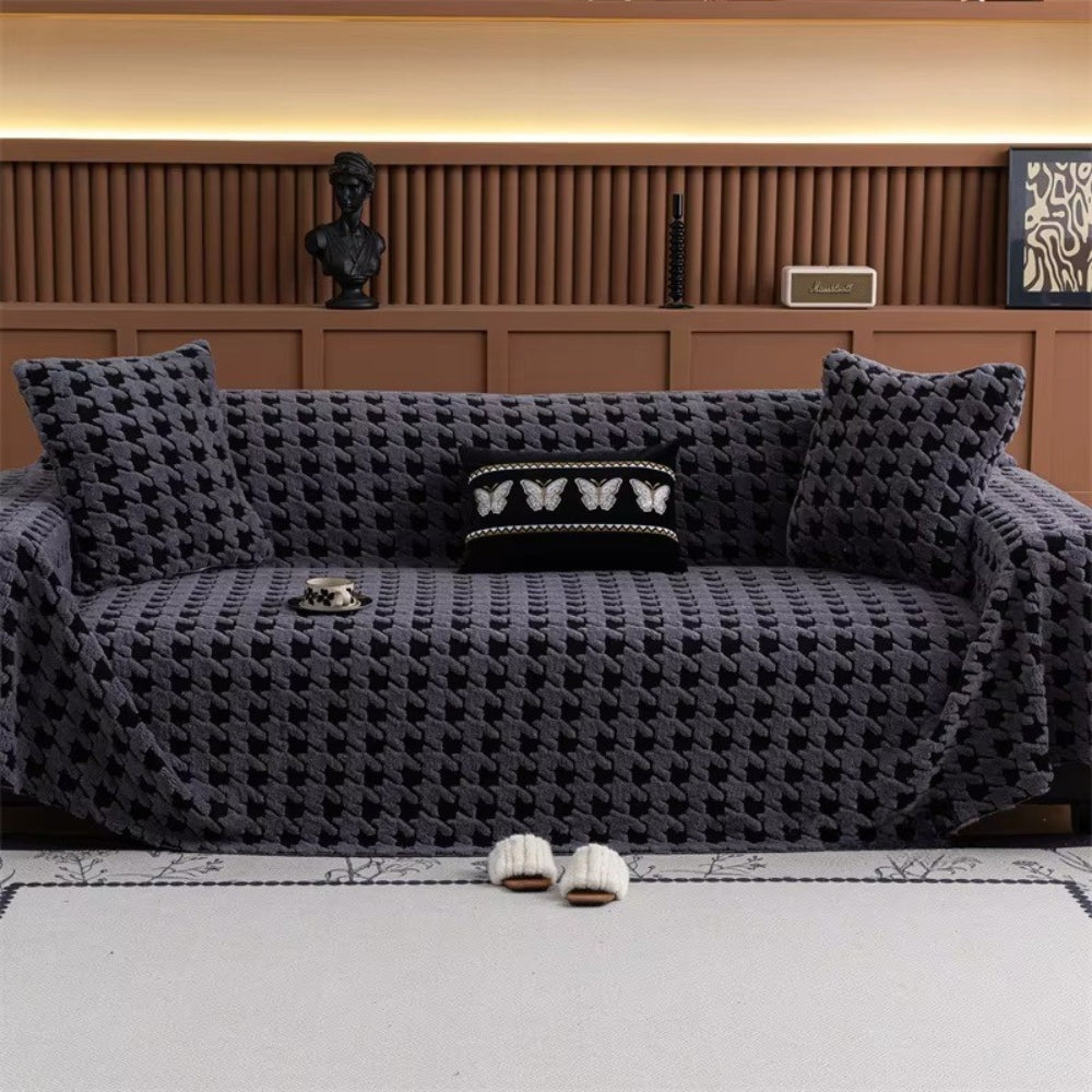 Houndstooth Sofa Cover – Textured Throw for Couches