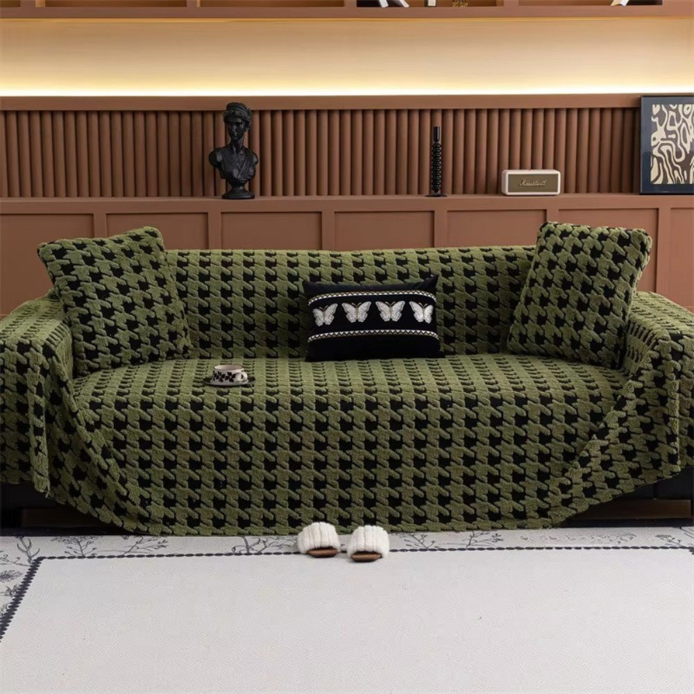 Houndstooth Sofa Cover – Textured Throw for Couches