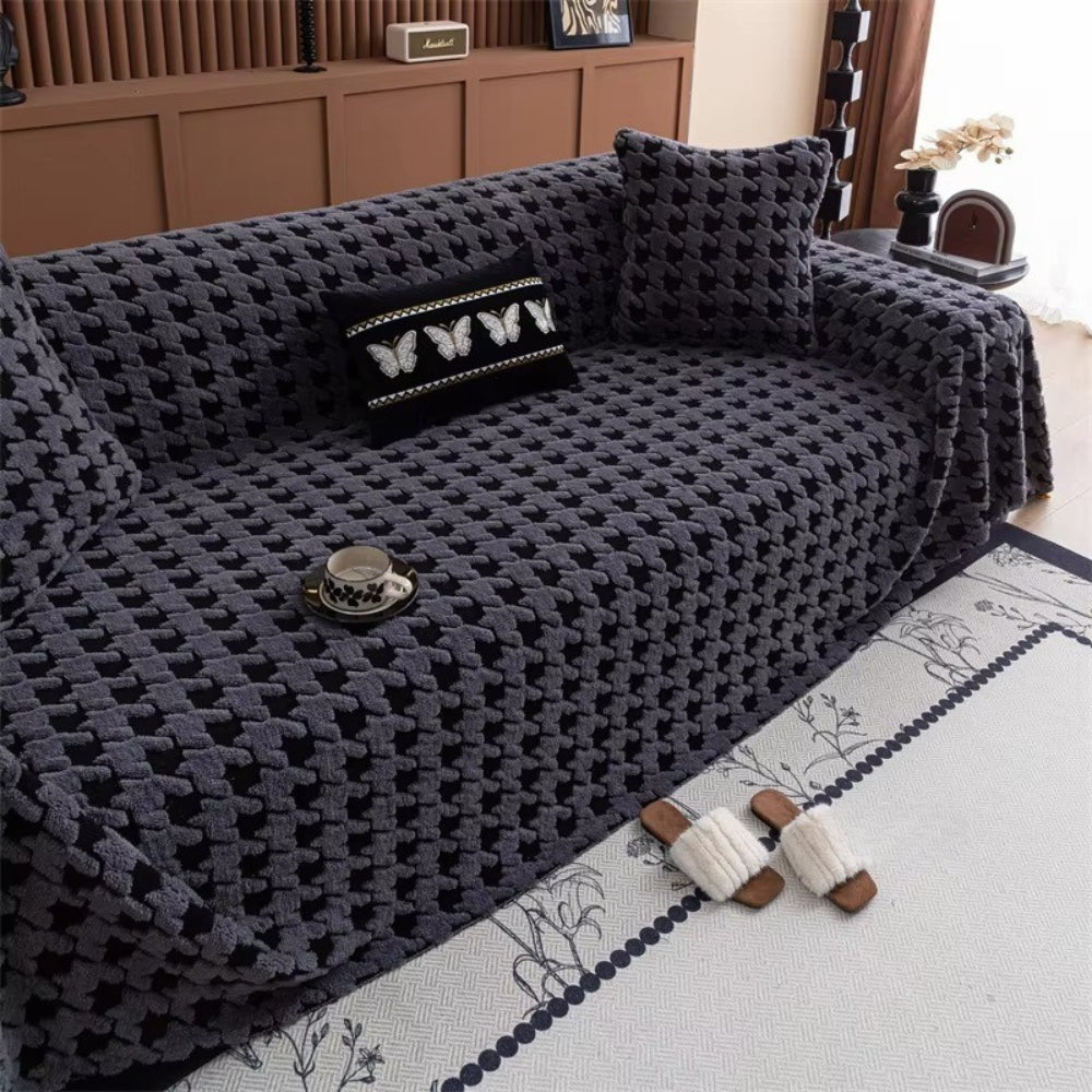 Houndstooth Sofa Cover – Textured Throw for Couches