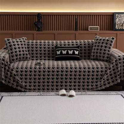 Houndstooth Sofa Cover – Textured Throw for Couches