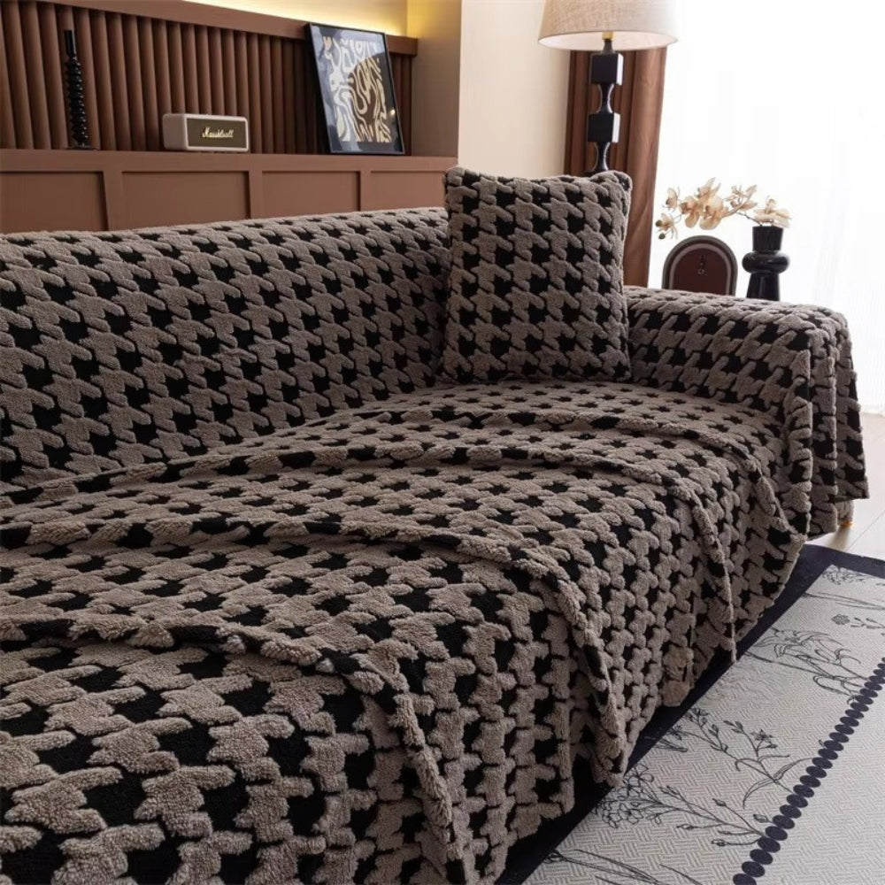 Houndstooth Sofa Cover – Textured Throw for Couches