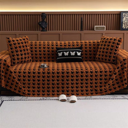 Houndstooth Sofa Cover – Textured Throw for Couches