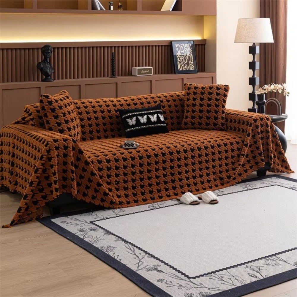 Houndstooth Sofa Cover – Textured Throw for Couches