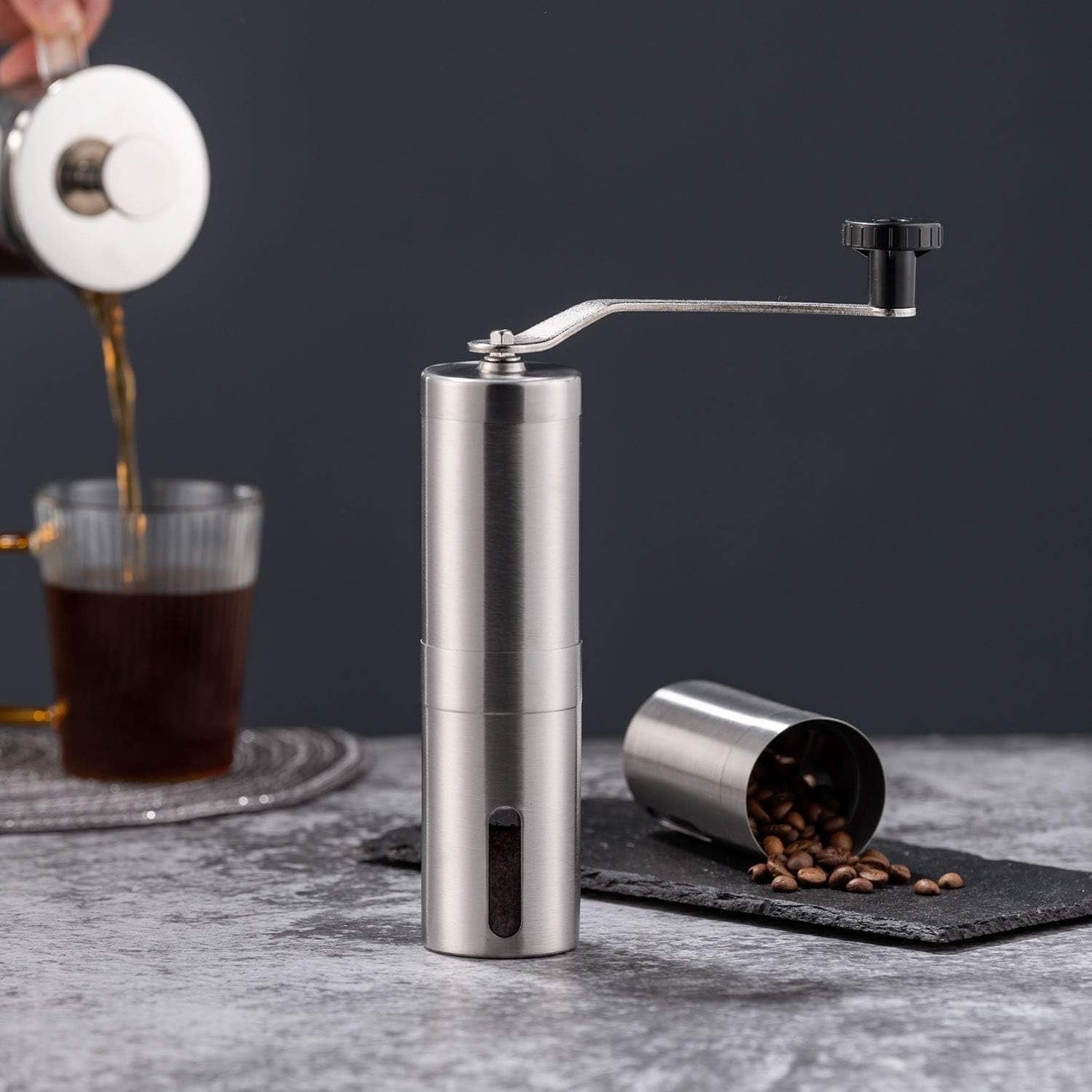 Stainless Steel Manual Coffee Grinder lifestyle product photo in kitchen