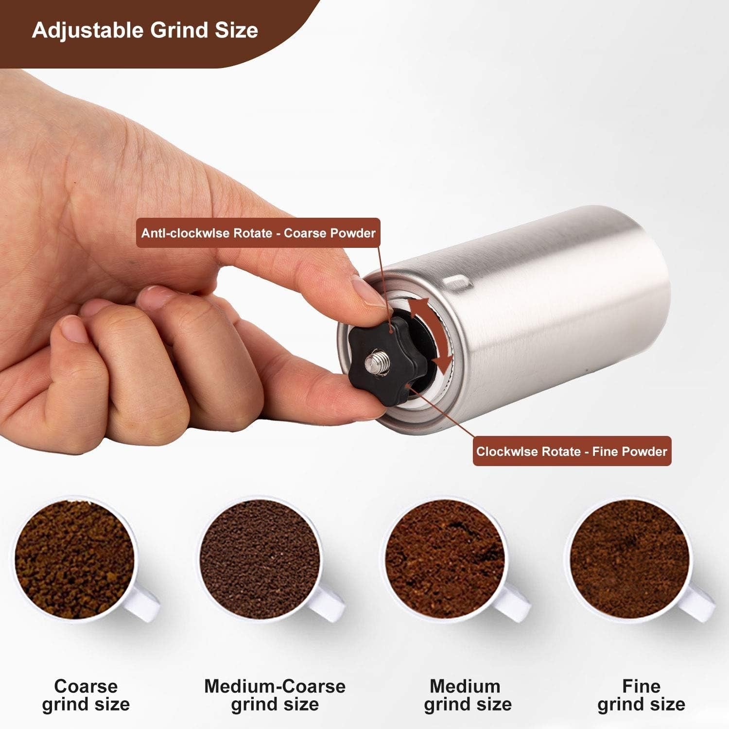 Stainless Steel Manual Coffee Grinder specification and dimensions reference in kitchen