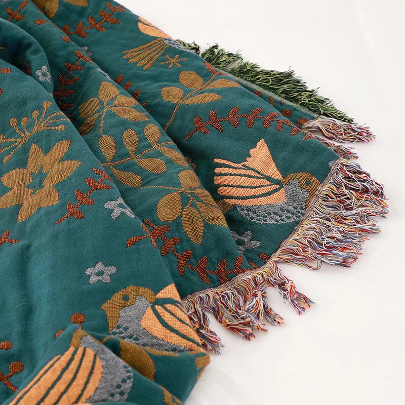 Reversible Bird Throw Blanket – Scandinavian-Inspired Sofa and Bed Layer product detail photo for bedroom