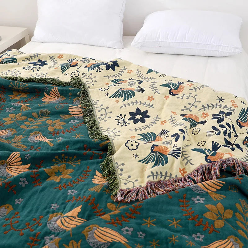Reversible Bird Throw Blanket – Scandinavian-Inspired Sofa and Bed Layer room setting lifestyle photo for bedroom