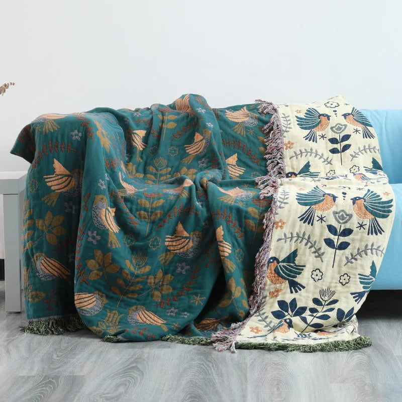 Reversible Bird Throw Blanket – Scandinavian-Inspired Sofa and Bed Layer lifestyle product photo for bedroom
