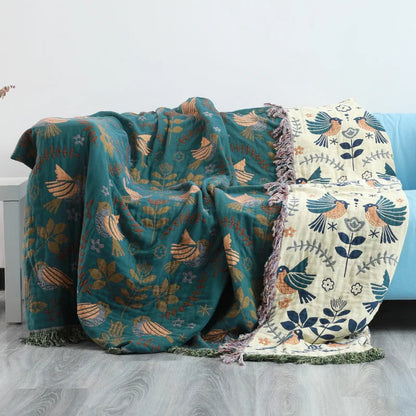 Reversible Bird Throw Blanket – Scandinavian-Inspired Sofa and Bed Layer lifestyle product photo for bedroom