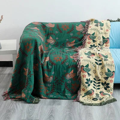 Reversible Bird Throw Blanket – Scandinavian-Inspired Sofa and Bed Layer product detail photo for bedroom